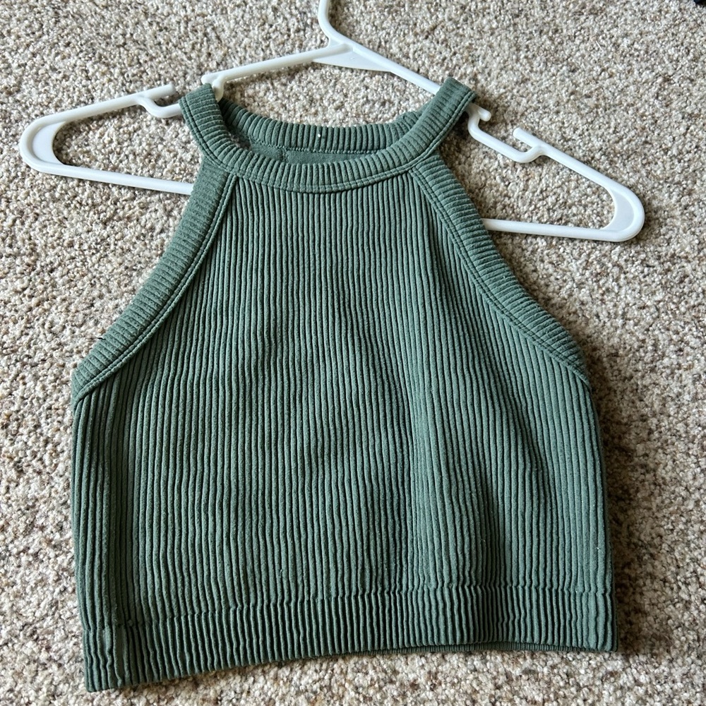 American Eagle Outfitters Olive Ribbed Tank Top